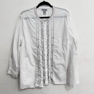 Catherines White Silver Sequin White Blouse Top Size 1X Button Front Long Sleeve
